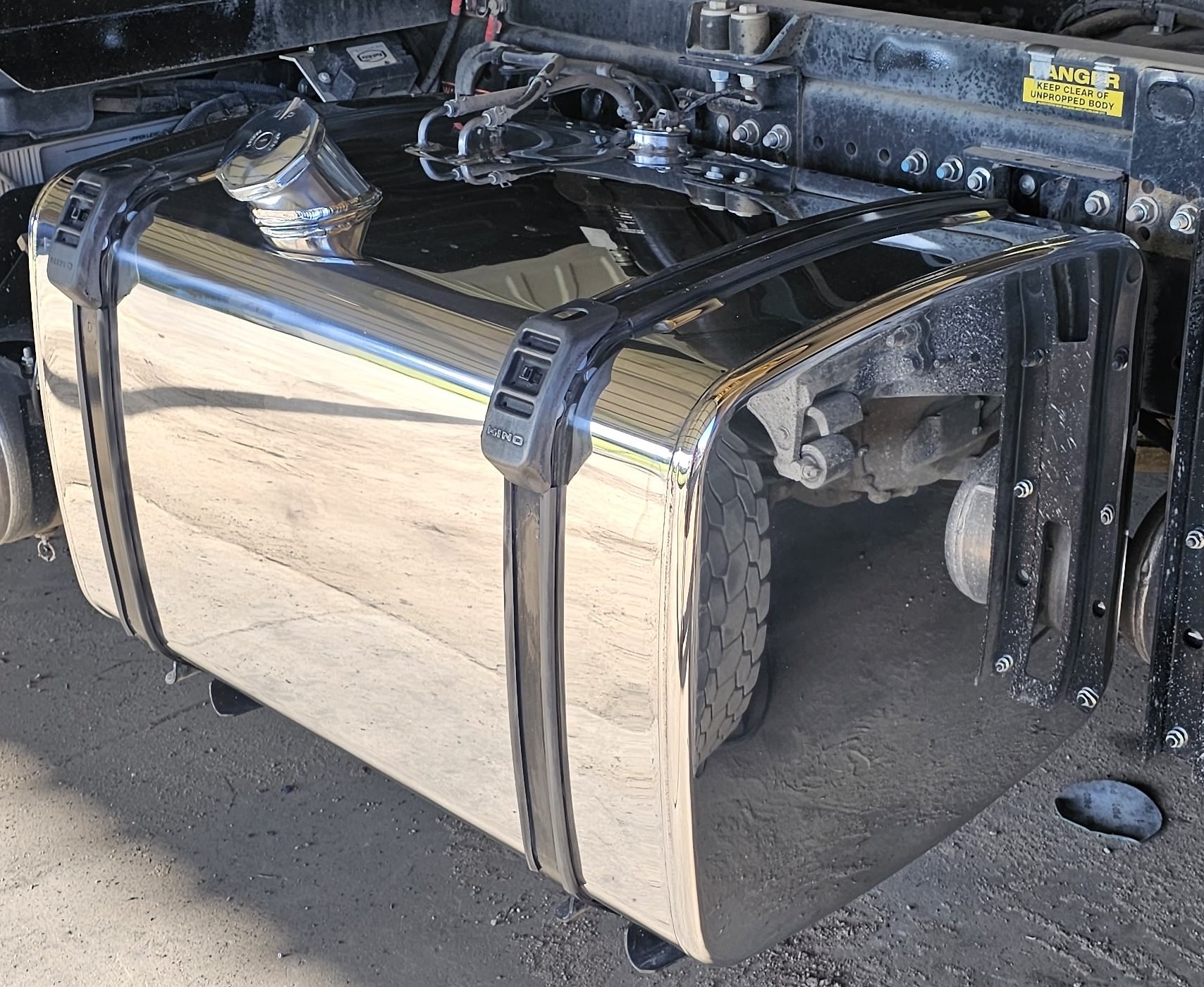 Aluminium truck fuel tank after professional polishing in Perth